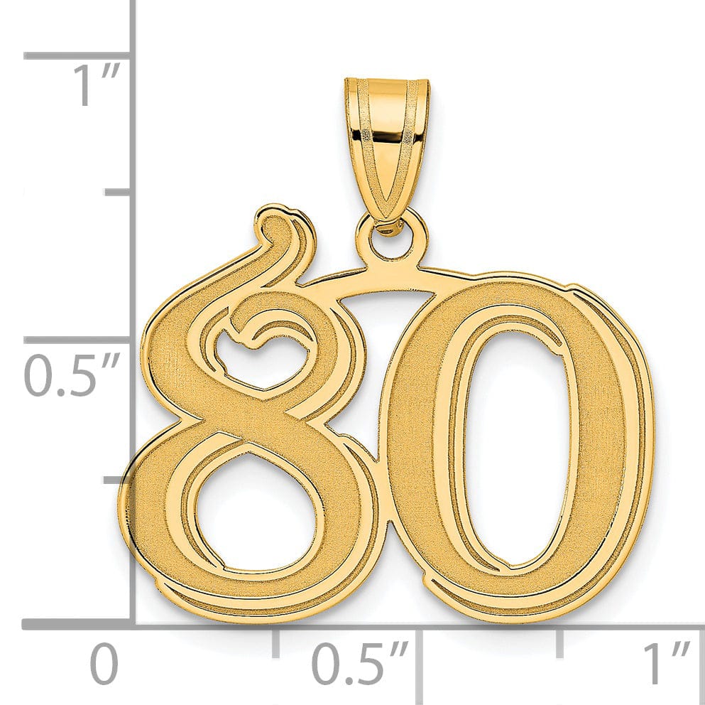 14k Yellow Gold Polished Etched Finish Number 80 Charm Pendant