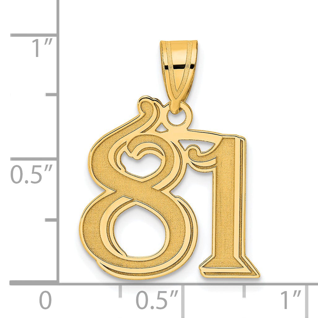 14k Yellow Gold Polished Etched Finish Number 81 Charm Pendant