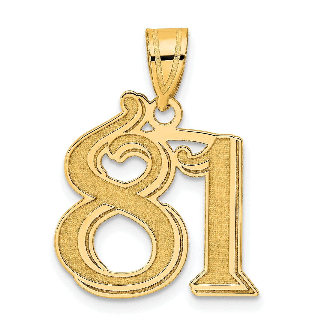 14k Yellow Gold Polished Etched Finish Number 81 Charm Pendant