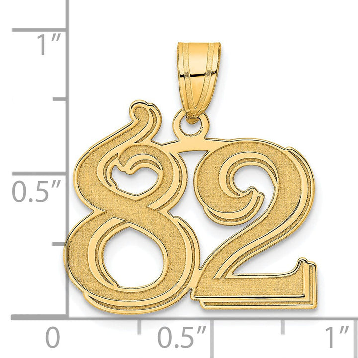 14k Yellow Gold Polished Etched Finish Number 82 Charm Pendant