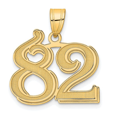 14k Yellow Gold Polished Etched Finish Number 82 Charm Pendant
