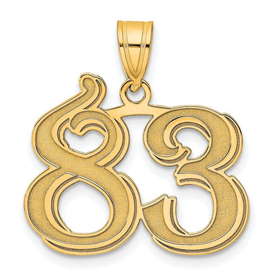 14k Yellow Gold Polished Etched Finish Number 83 Charm Pendant