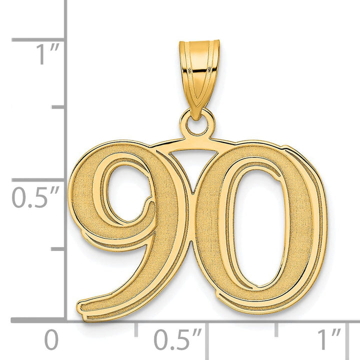 14k Yellow Gold Polished Etched Finish Number 90 Charm Pendant