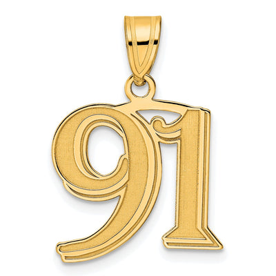 14k Yellow Gold Polished Etched Finish Number 91 Charm Pendant