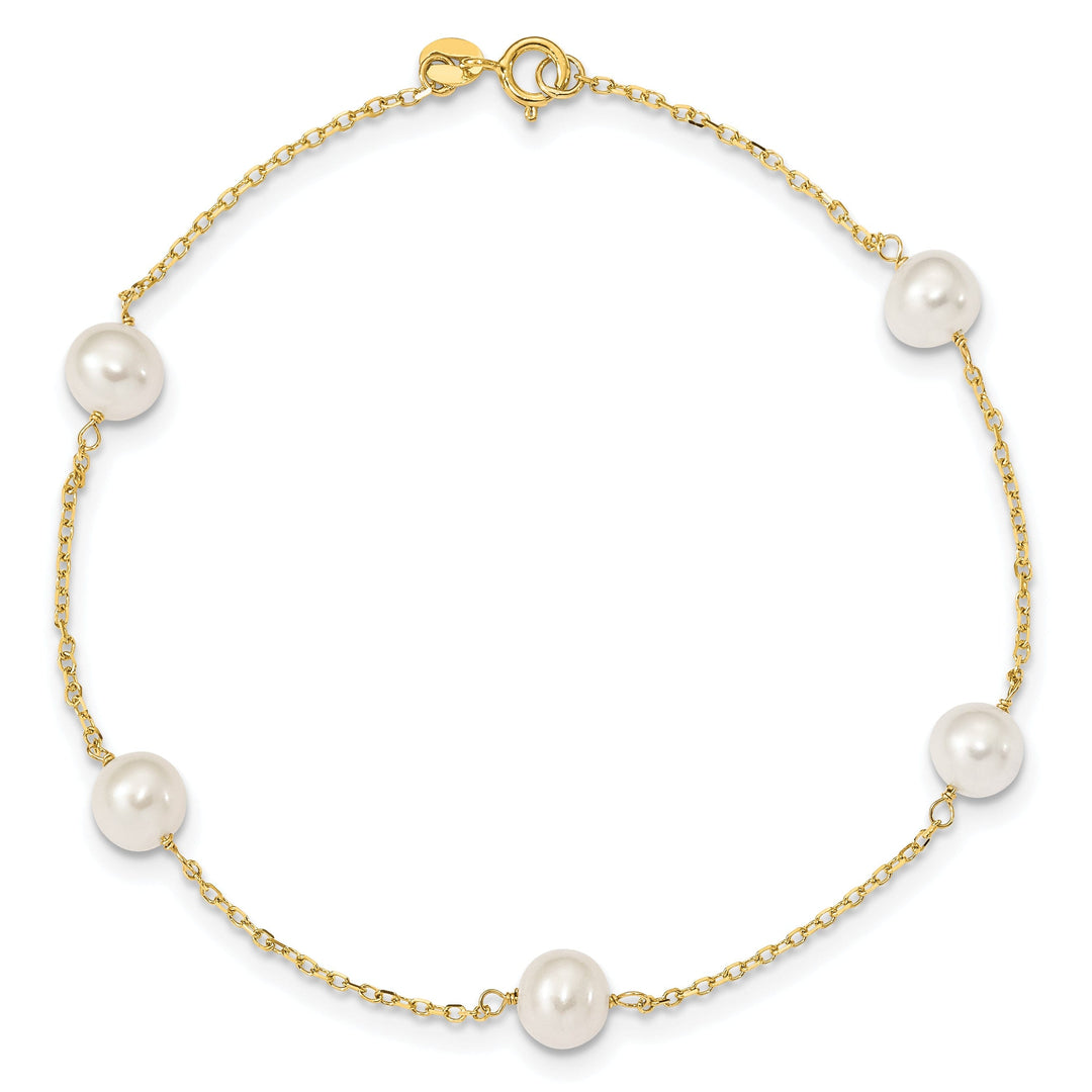 14k Yellow Gold 9 Pearl Anklet