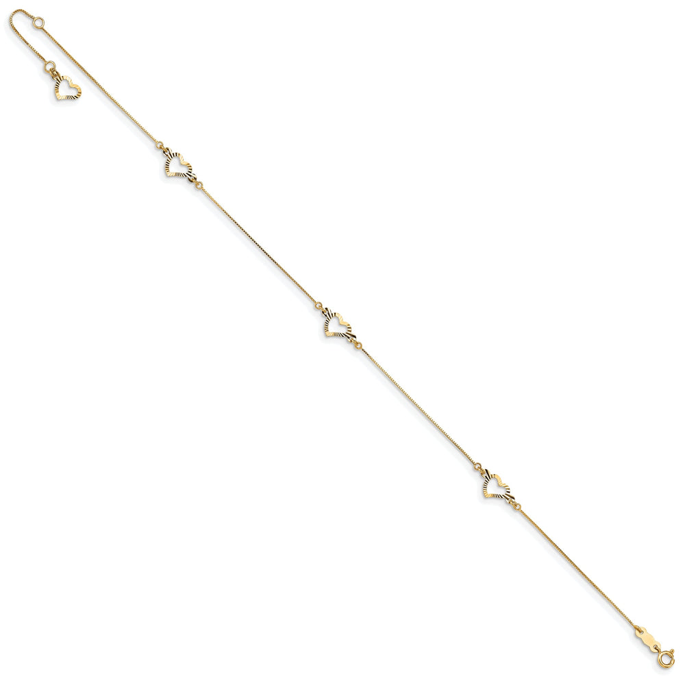 14k Yellow Gold Adjustable Heart Design Anklet