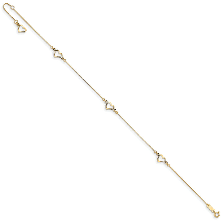 14k Yellow Gold Adjustable Heart Design Anklet