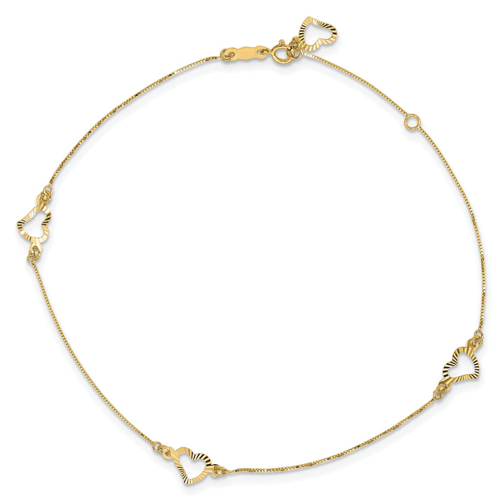 14k Yellow Gold Adjustable Heart Design Anklet