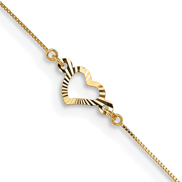 14k Yellow Gold Adjustable Heart Design Anklet