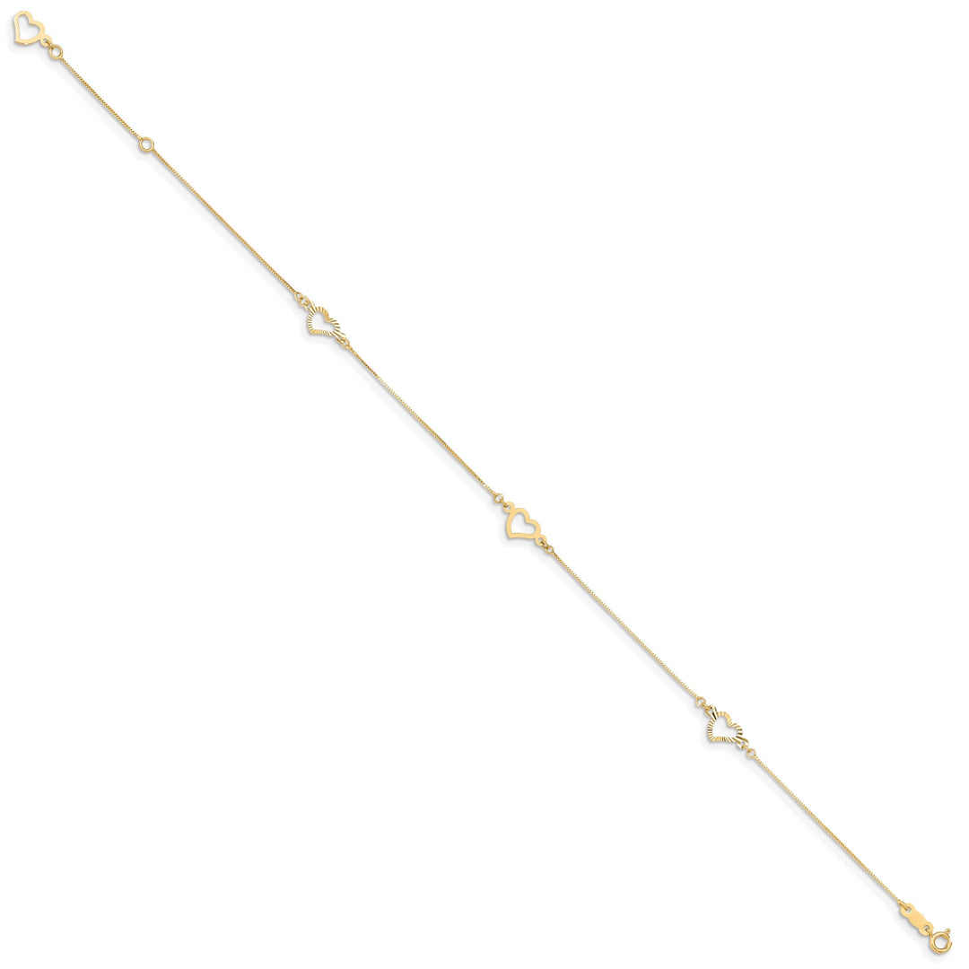 14k Yellow Gold Adjustable Heart Anklet