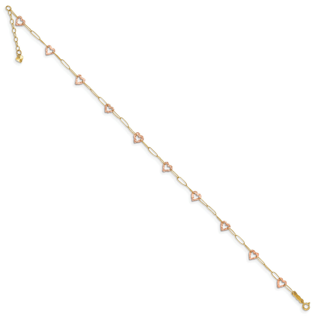 14K Two-tone Gold Adjustable Heart Anklet