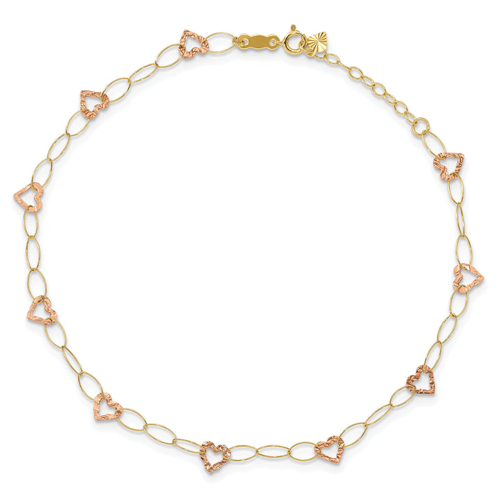 14K Two-tone Gold Adjustable Heart Anklet