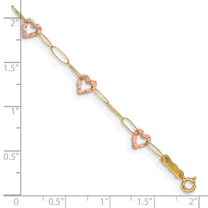 14K Two-tone Gold Adjustable Heart Anklet