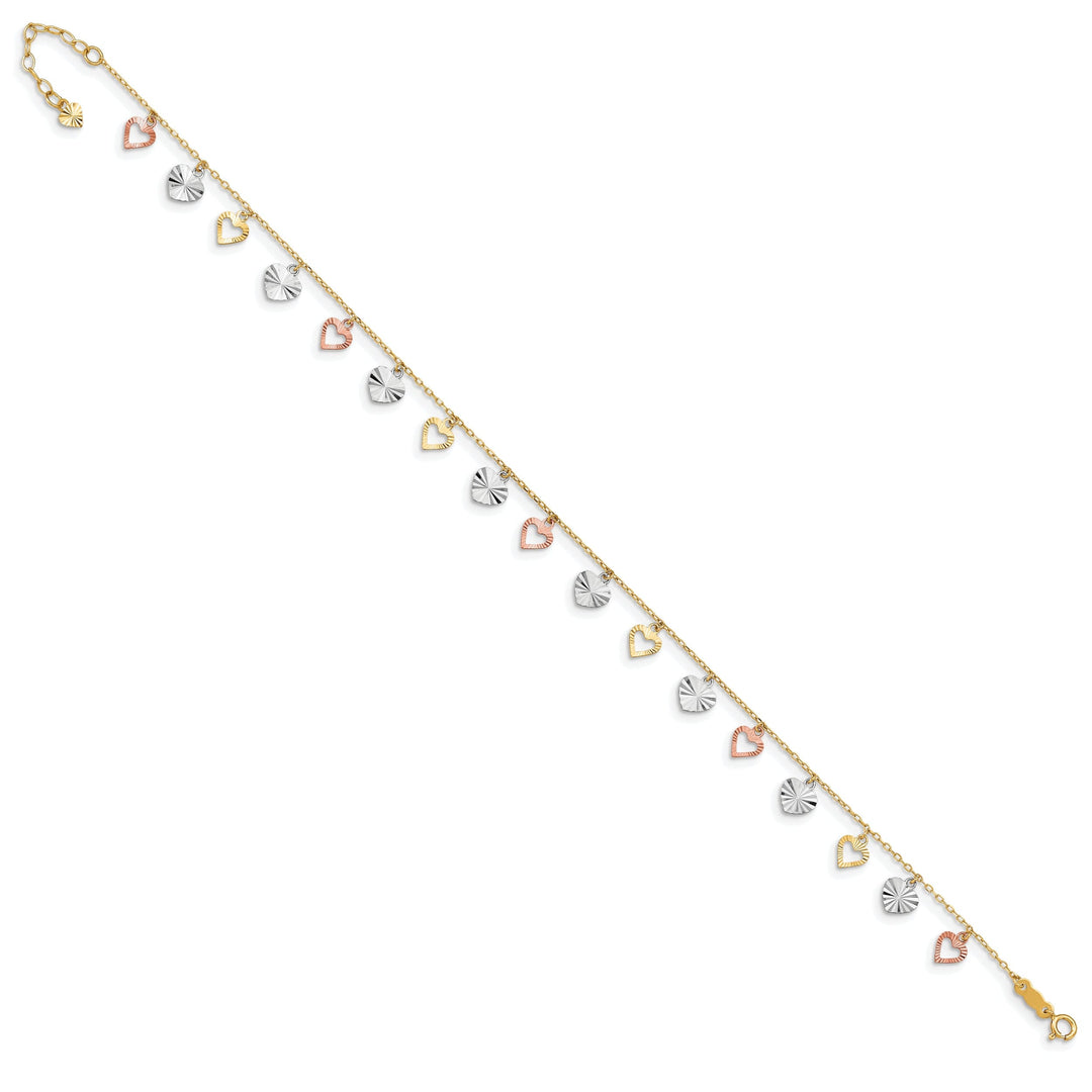 14k Tri-Color Adjustable Heart Anklet