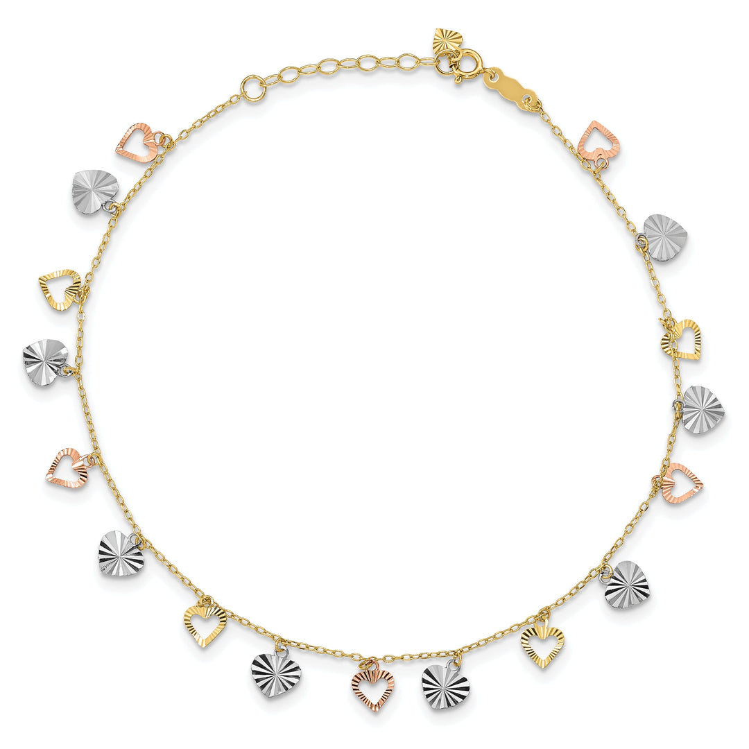 14k Tri-Color Adjustable Heart Anklet