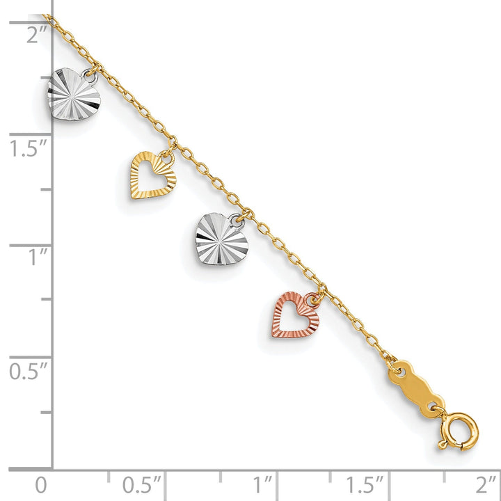 14k Tri-Color Adjustable Heart Anklet