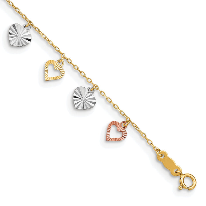 14k Tri-Color Adjustable Heart Anklet