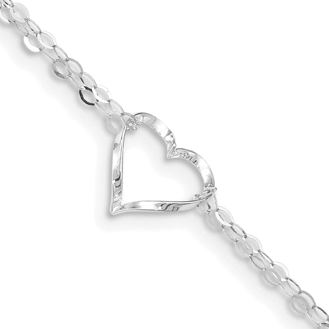 14k White Gold Double Strand Heart Anklet