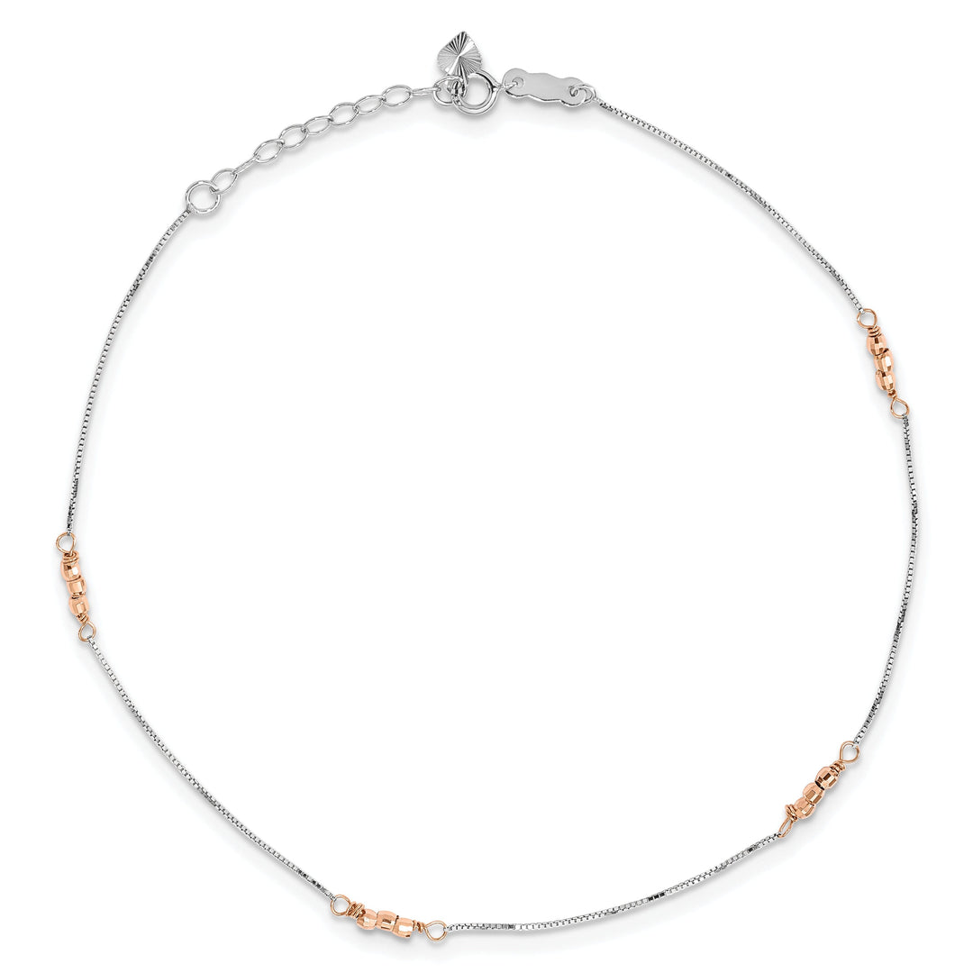 14k Two-tone Gold Mirror Beaded Anklet