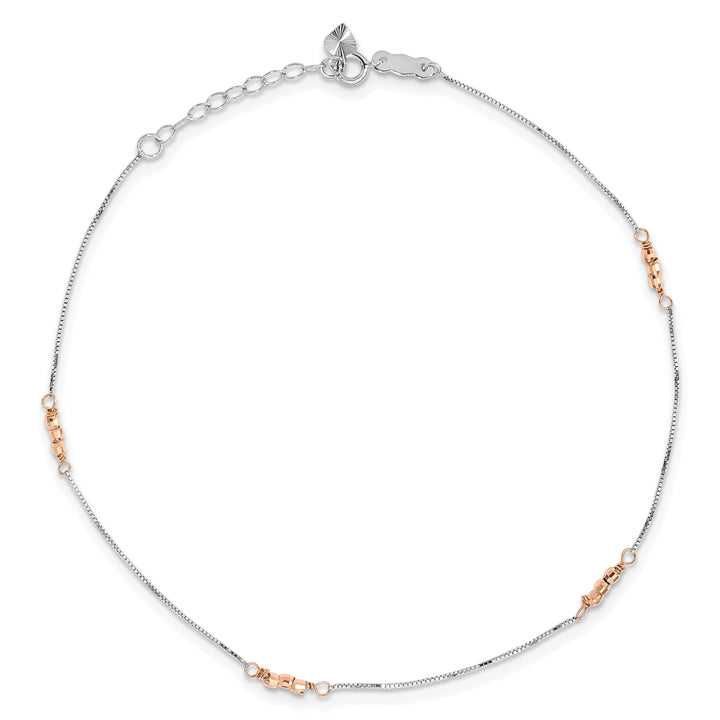 14k Two-tone Gold Mirror Beaded Anklet