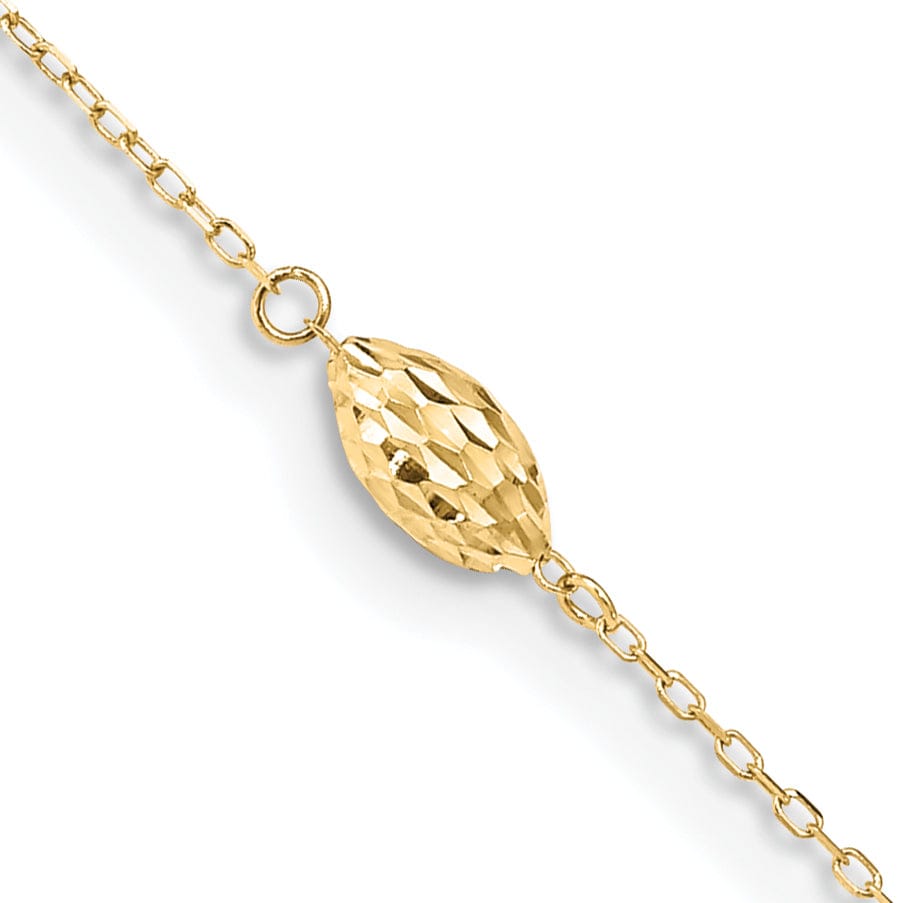 14k Yellow Gold Polished Puffed Rice Bead Anklet