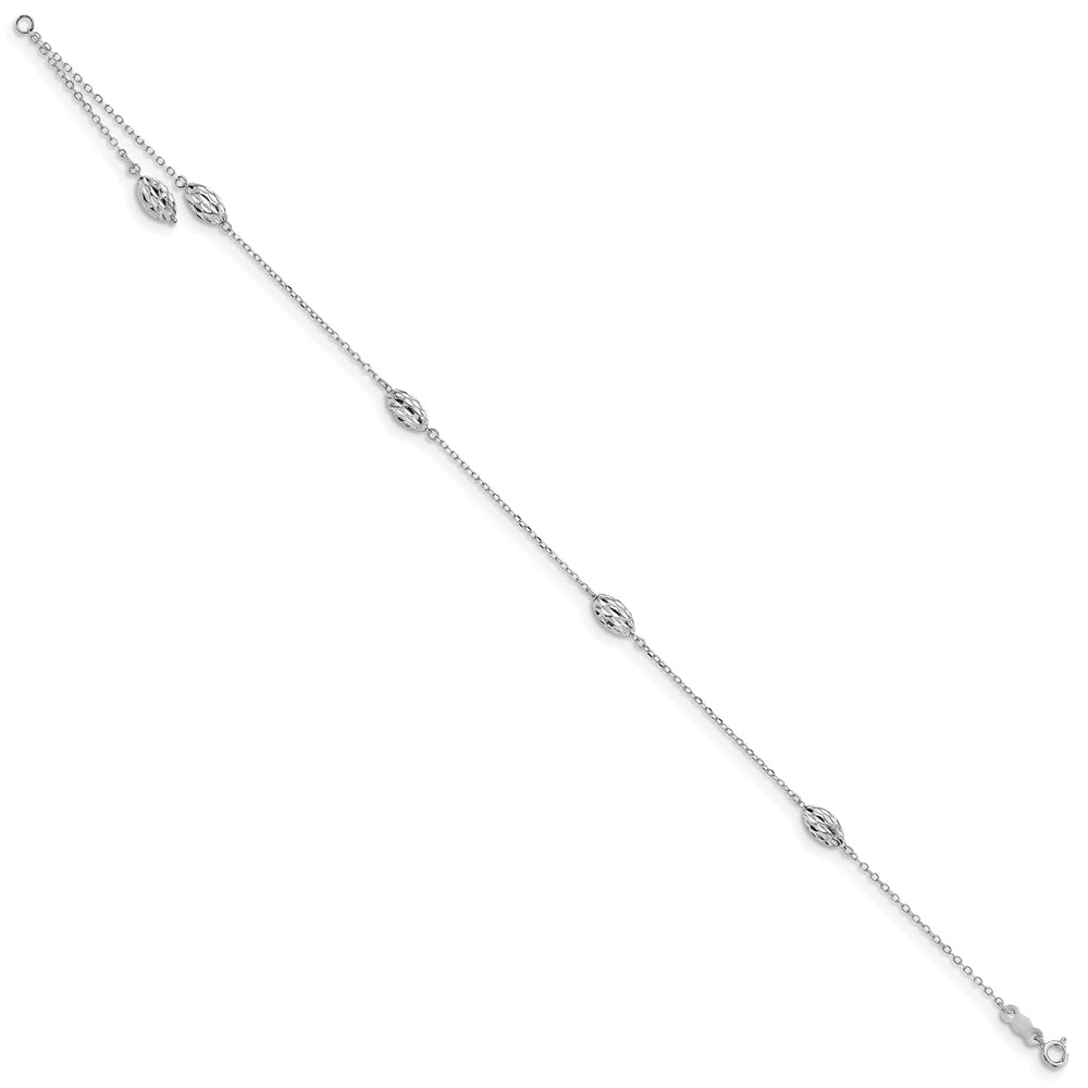 14k White Gold Puffed Rice Bead Anklet