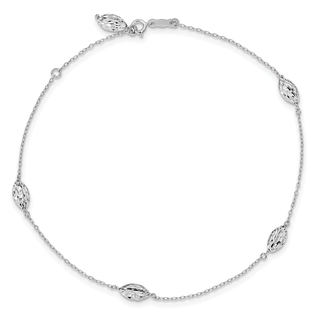 14k White Gold Puffed Rice Bead Anklet