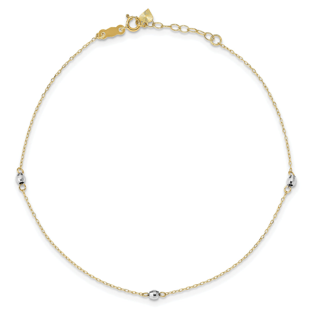 14k Two-tone Gold Mirror Bead Anklet