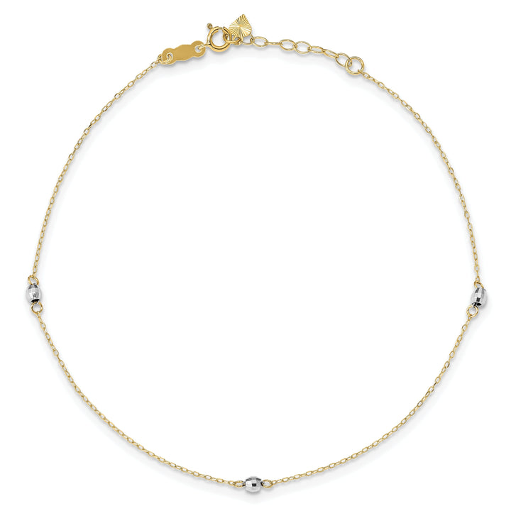 14k Two-tone Gold Mirror Bead Anklet