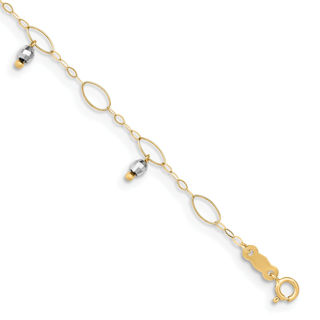 14k Two-tone Gold Mirror Beaded Anklet