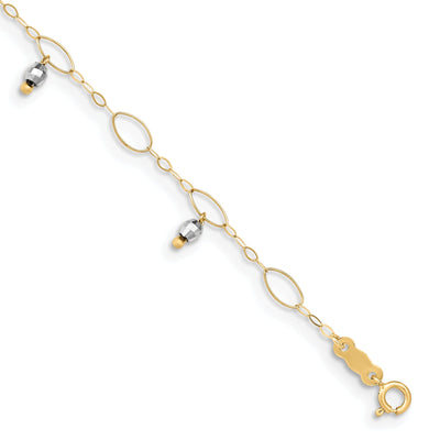 14k Two-tone Gold Mirror Beaded Anklet at $ 140.49 only from Jewelryshopping.com