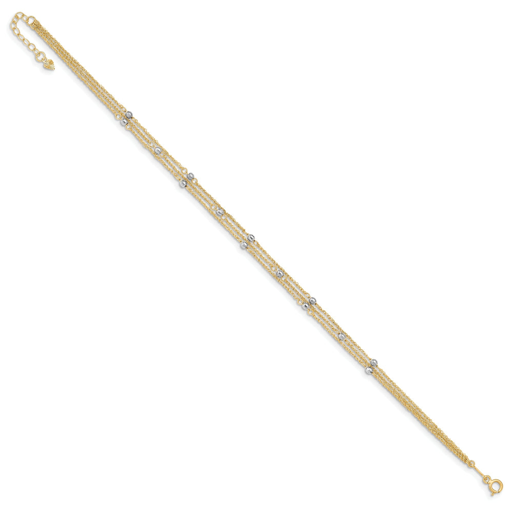 14k Two-tone Gold Triple Strand Design Anklet