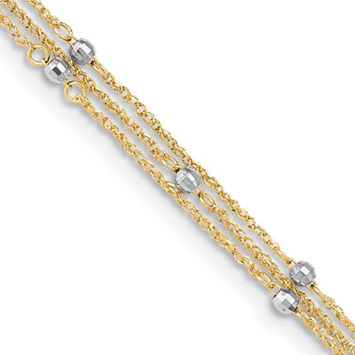 14k Two-tone Gold Triple Strand Anklet at $ 244.07 only from Jewelryshopping.com