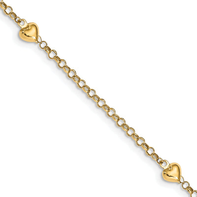 14k Yellow Gold Puff Heart Anklet at $ 216.39 only from Jewelryshopping.com