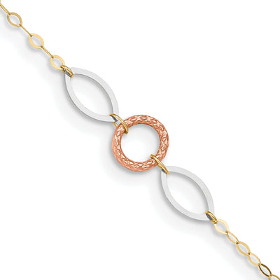 14k Tri-Gold Circle Oval Anklet at $ 135.37 only from Jewelryshopping.com