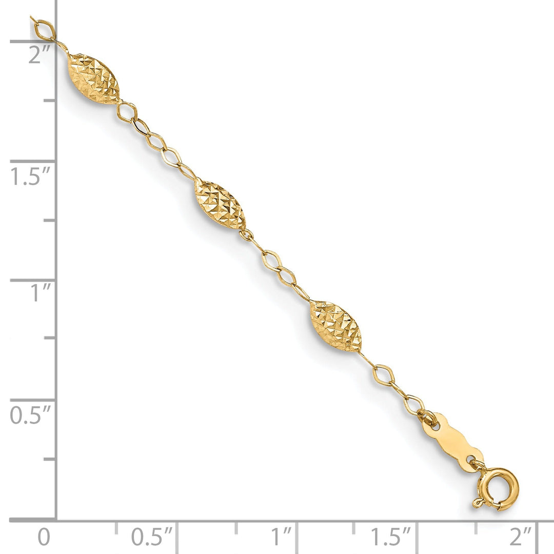 14K Yellow Gold Puff Rice Bead Anklet