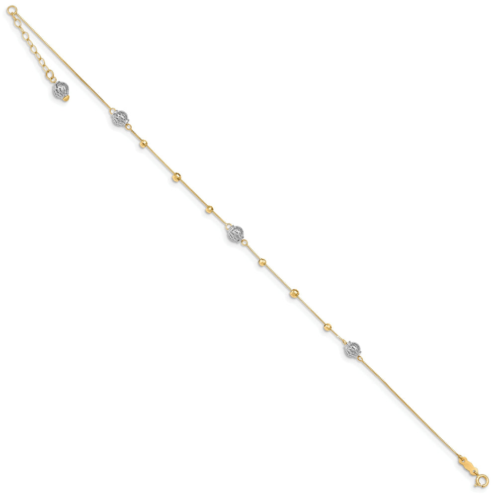 14k Two-tone Gold Bead 9 Anklet