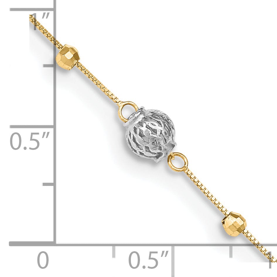 14k Two-tone Gold Bead 9 Anklet