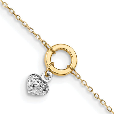 14k Two-tone Gold Circle/Diamond Cut Heart Anklet at $ 113.83 only from Jewelryshopping.com