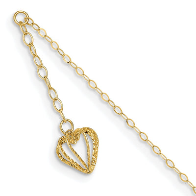 14k Yellow Gold Oval Link Chain Heart Cage Anklet at $ 79.99 only from Jewelryshopping.com