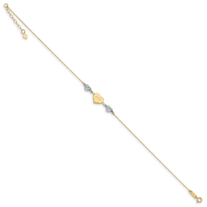 14K Two-tone Gold Ropa Beads/Puff Heart MOM Anklet