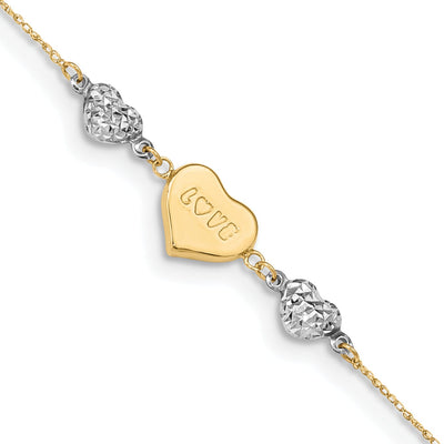 14K Two-tone Gold Ropa Beads/Puff Heart MOM Anklet at $ 125.12 only from Jewelryshopping.com