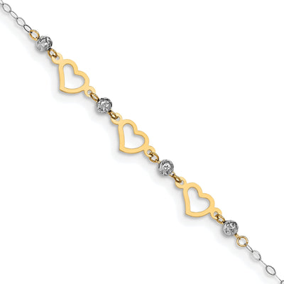 14K Two-tone Gold Oval Link Beads Heart Anklet at $ 110.76 only from Jewelryshopping.com