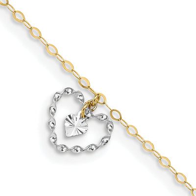 14K Two-tone Twisted Diamond Cut Heart Anklet at $ 132.29 only from Jewelryshopping.com