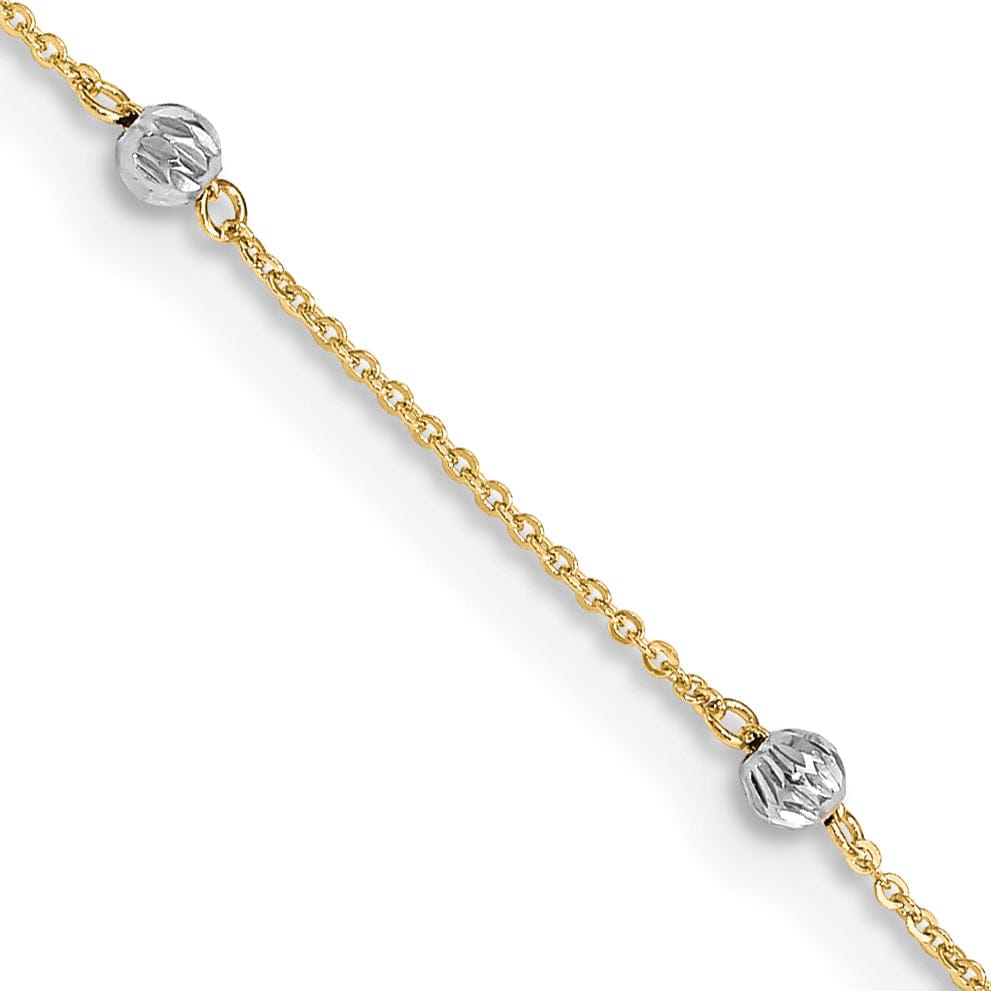 14k Two-tone Gold Diamond Cut Beads Anklet