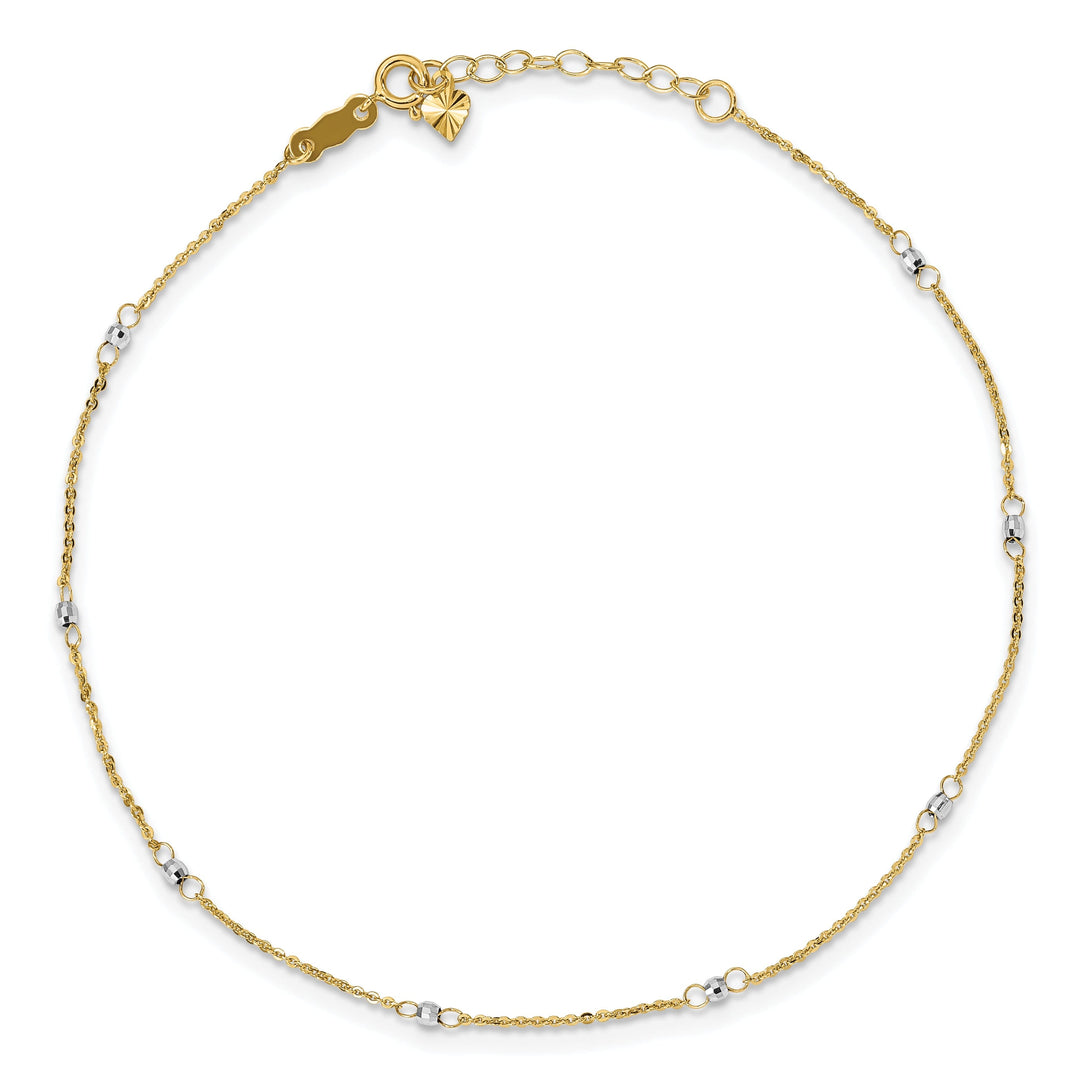 14k Two-tone Gold Cable Mirror Beads Anklet