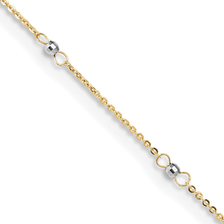 14k Two-tone Gold Cable Mirror Beads Anklet