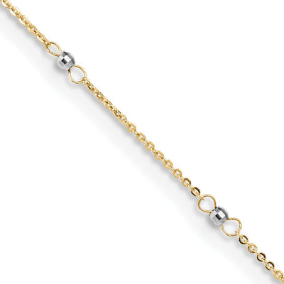 14k Two-tone Gold Cable Mirror Beads Anklet at $ 101.52 only from Jewelryshopping.com