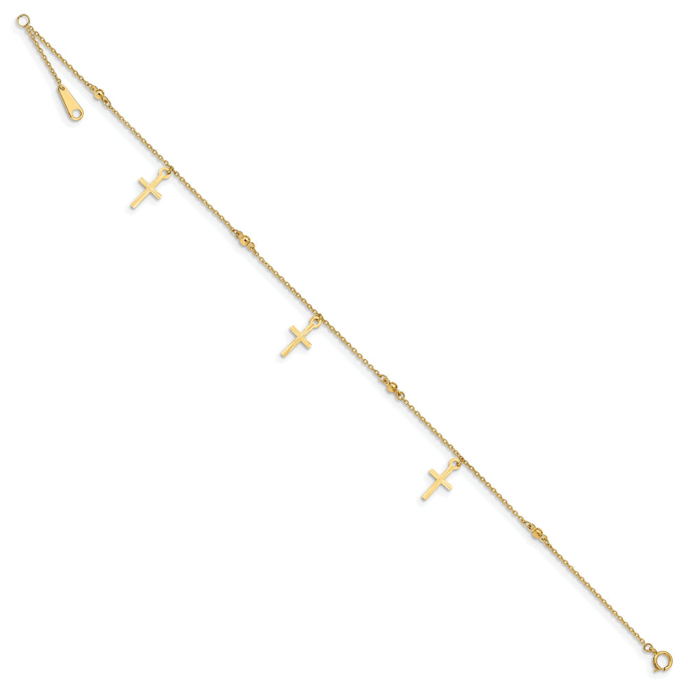 14k Yellow Gold Polished and Textured Cross Anklet