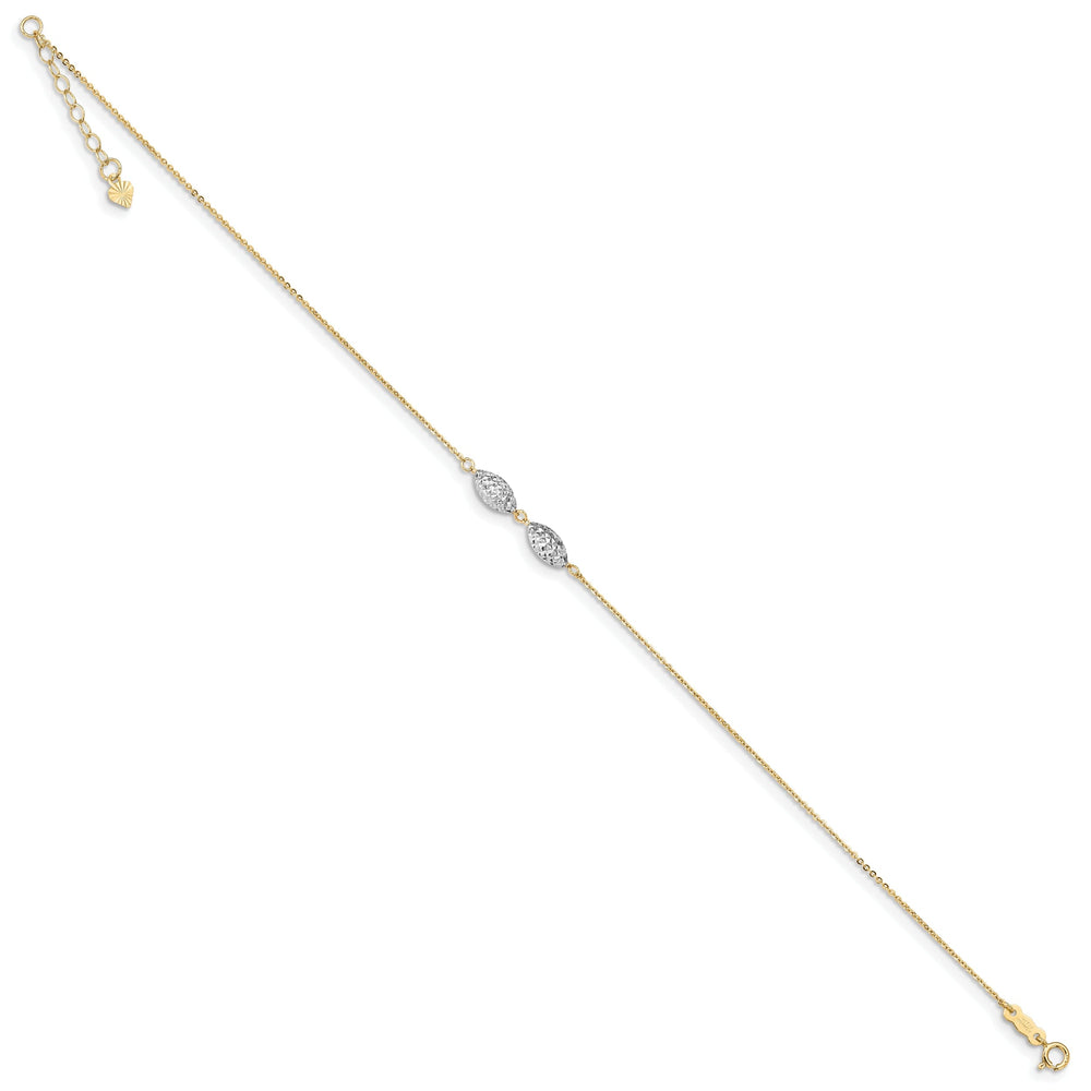 14k Two-tone Gold Puff Rice Beads Anklet